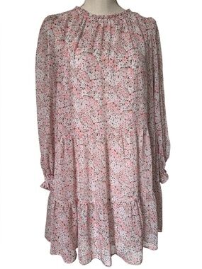 H&M Pale Pink Pastels Floral Long Sleeve Tiered Mini Dress Small Feminine Flowy